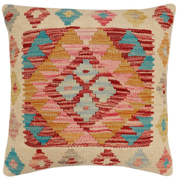 handmade Traditional Pillow Beige Red Hand-Woven SQUARE 100% WOOL  Hand woven turkish pillow  2 x 2